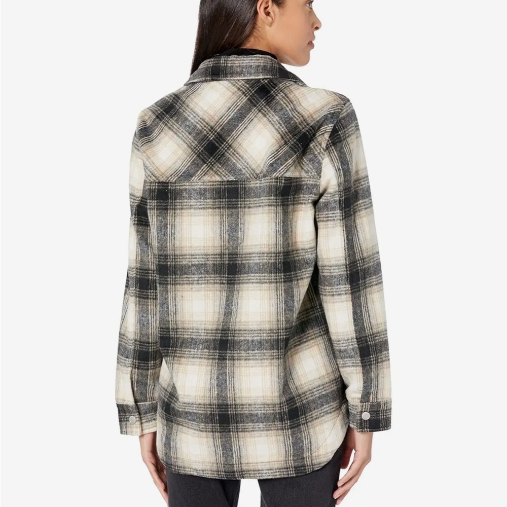 Blank NYC Plaid Shacket- Black, Tan and Cream Wool Blend Size M - Picture 7 of 8